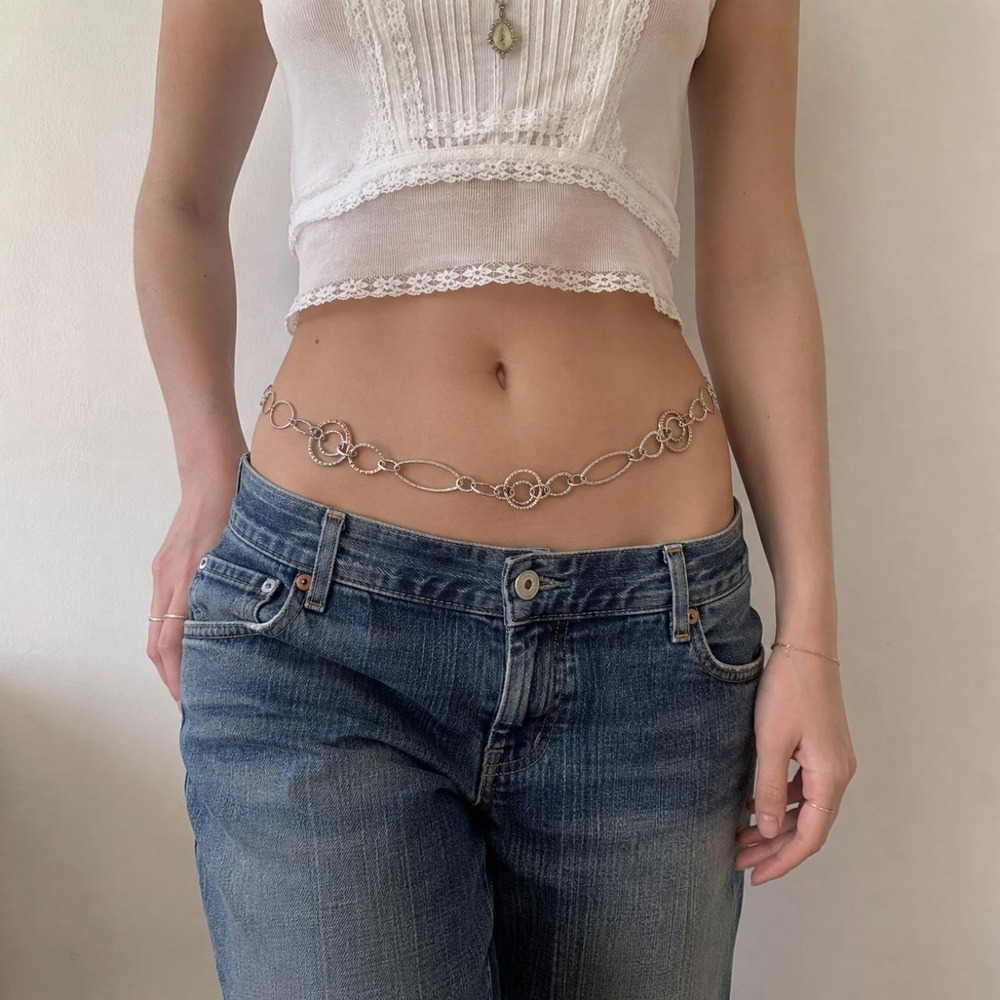 Vintage Silver Tone Chain Link Belt Women Y2K Quiet Luxury Festival Rave 2000s